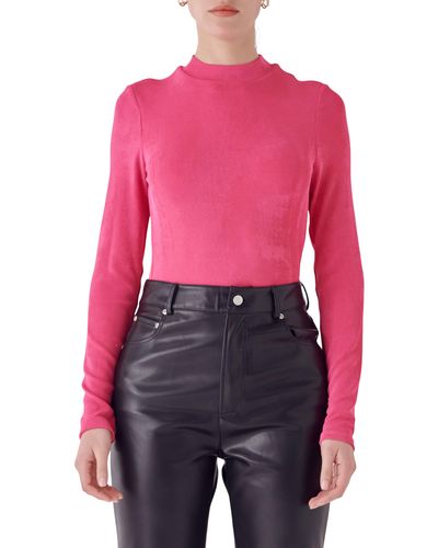 Endless Rose Sheen Stretch Mock Neck Top - Red