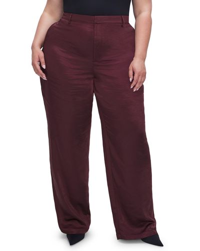 GOOD AMERICAN Washed Satin Straight Leg Pants - Red