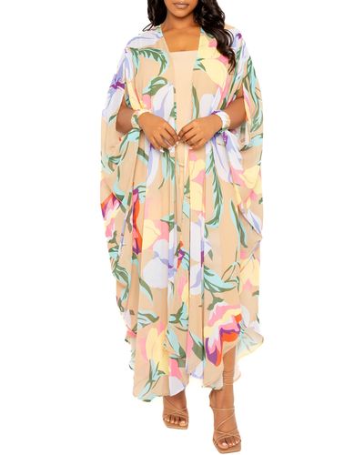 Buxom Couture Floral Chiffon Robe With Wrist Bands - Multicolor