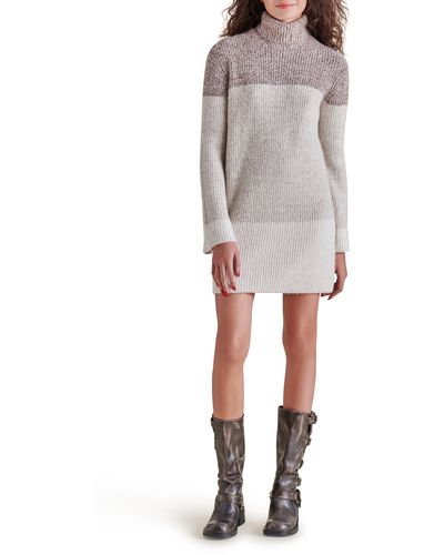 Steve Madden Meghan Colorblock Long Sleeve Turtleneck Sweater Dress - Natural