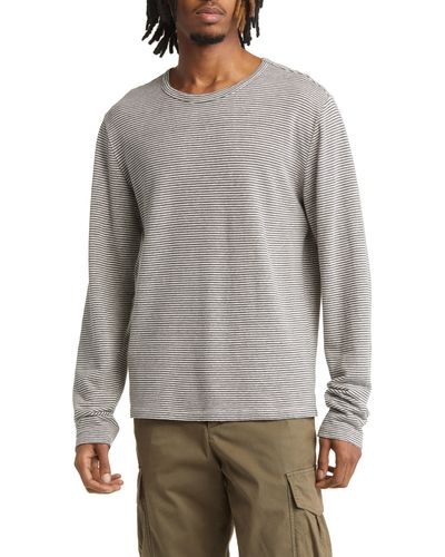 Officine Generale Stripe Long Sleeve Cotton & Linen T-shirt - Gray