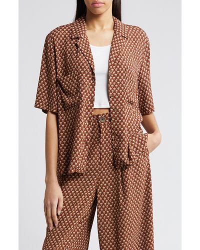 Treasure & Bond Relaxed Fit Camp Shirt - Brown
