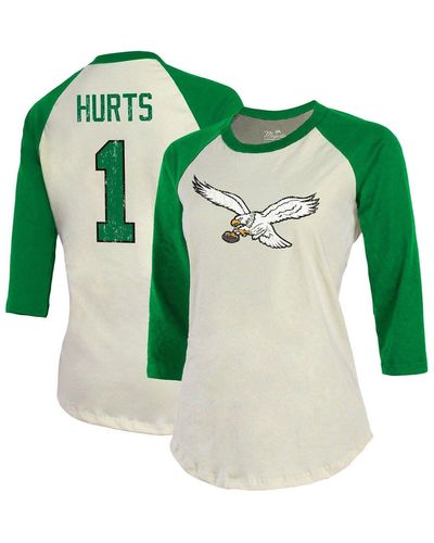 Majestic Threads Jalen Hurts /kelly Green Philadelphia Eagles Player Raglan Name & Number Fitted 3/4-sleeve T-shirt At Nordstrom
