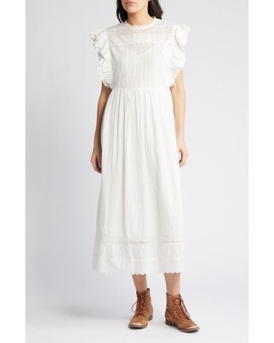 The Great The Trellis Lace & Ruffle Midi Dress - White