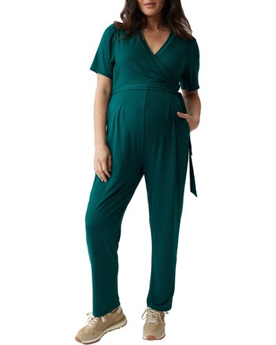 Ingrid & Isabel Ingrid & Isabel Crop Jersey Maternity/nursing Jumpsuit - Green