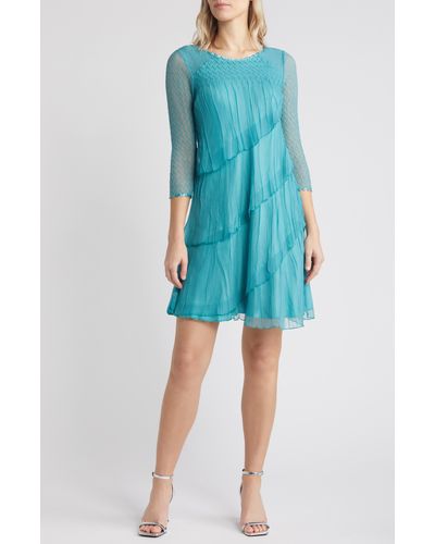 Komarov Tiered Cocktail Dress - Blue