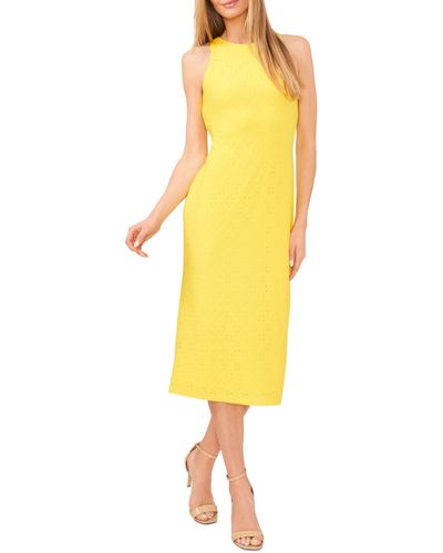 Cece Eyelet Stretch Cotton Midi Dress - Yellow