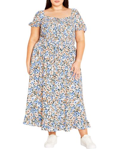 City Chic Emilee Floral Smocked Maxi Dress - Multicolor
