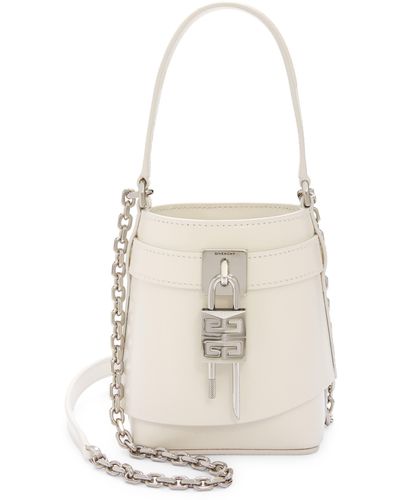 Givenchy Micro Shark Lock Leather Bucket Bag - White
