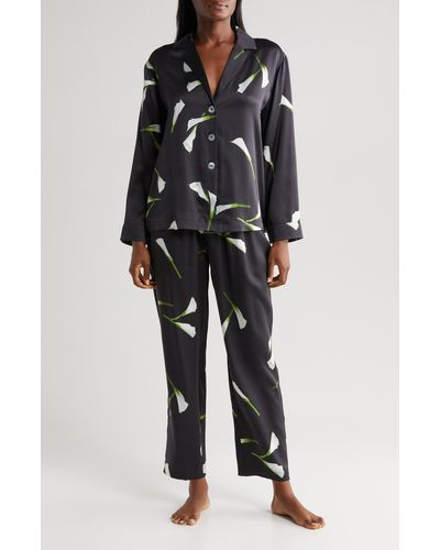 Lunya Long Sleeve Washable Silk Pajamas - Black