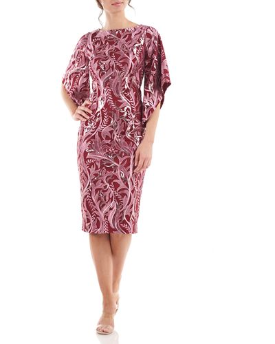 JS Collections Ruby Metallic Floral Cocktail Dress - Red