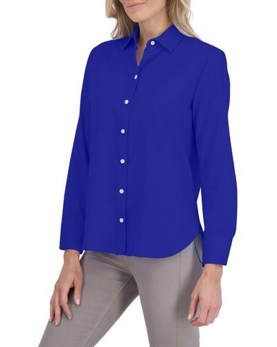 Foxcroft Meghan Linen Blend Button-up Shirt - Blue