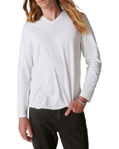 Lucky Brand Venice Burnout V-neck Long Sleeve Cotton Blend T-shirt - White