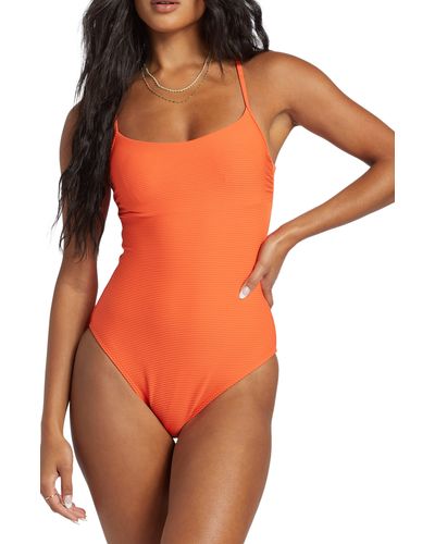 Billabong Sea Through Me Tan Lines High Cut One-piece Swimsuit - Orange