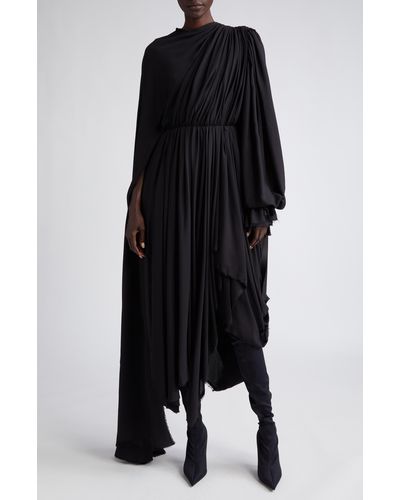 Balenciaga All In Pleated Asymmetric Drape Jersey Dress - Black