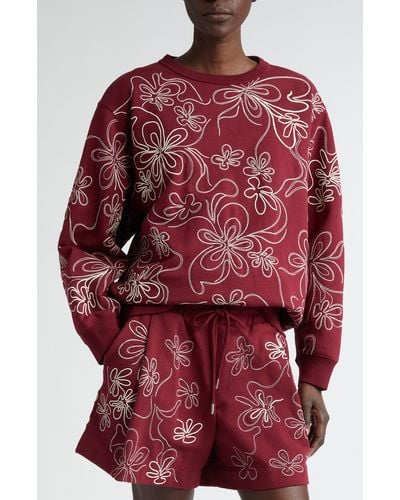 Dries Van Noten Floral Embroidered Oversize Cotton Crewneck Sweatshirt