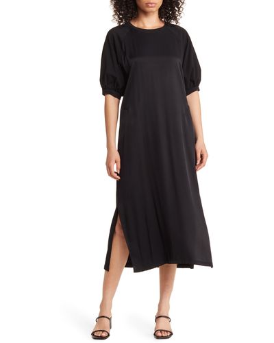 Nordstrom Puff Sleeve T-shirt Midi Dress - Black