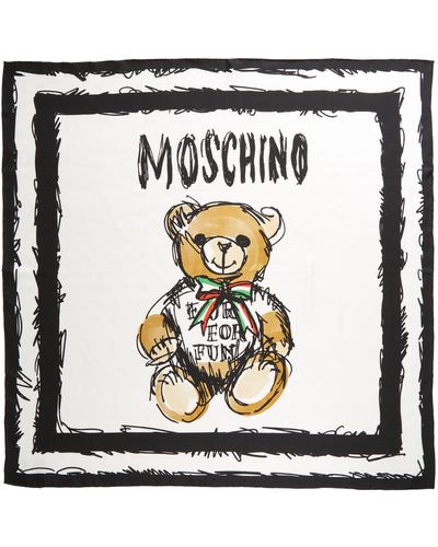 Moschino Teddy Bear Logo Silk Square Scarf - Black