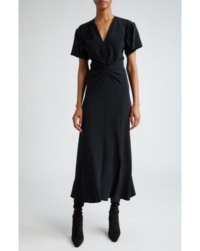Victoria Beckham Ruched Waist Midi Dress - Black