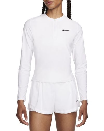 Nike Dri-fit Advantage Long Sleeve Half Zip T-shirt - White
