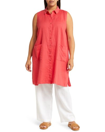 Eileen Fisher Sleeveless Linen Tunic - Red