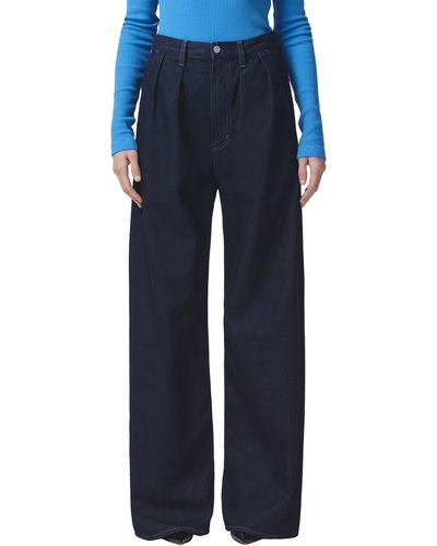 Citizens of Humanity Maritzy Pleated Wide Leg Denim Pants - Blue