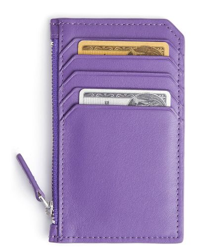 ROYCE New York Zip Leather Card Case - Purple
