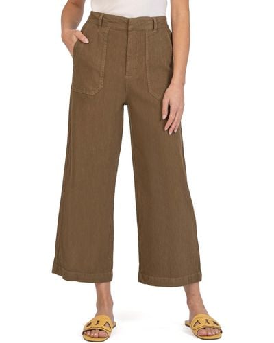 Kut From The Kloth Topaz High Waist Crop Wide Leg Linen Blend Pants - Brown