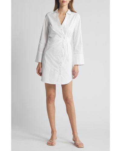 French Connection Isabelle Long Sleeve Asymmetric Shirtdress - White