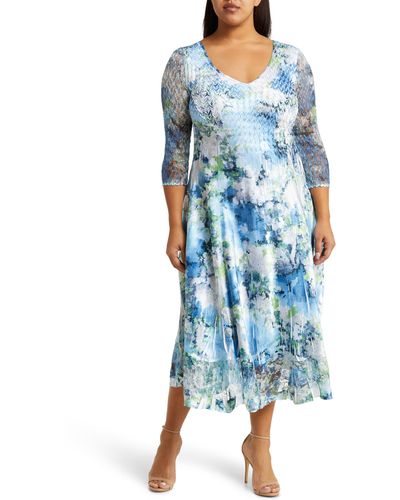 Komarov Lace Sleeve Charmuese Cocktail Dress - Blue
