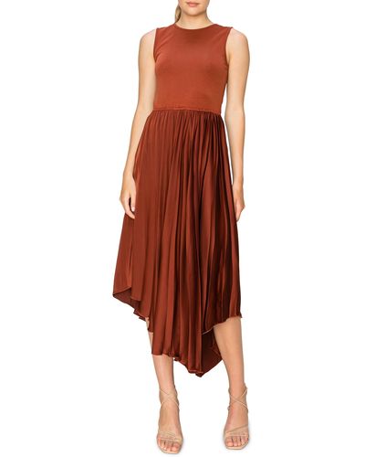 MELLODAY Mixed Media Sleeveless Asymmetric Dress - Red