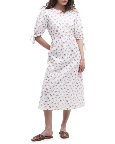 Barbour Goodleigh Floral Puff Sleeve Cotton Midi Dress - White