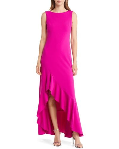Vince Camuto Ruffe Front Sleeveless Gown - Pink