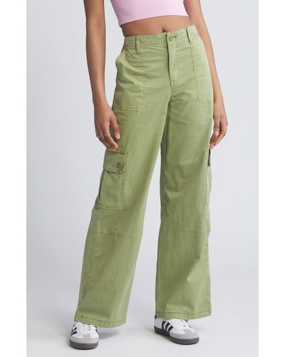 BP. Twill Wide Leg Cargo Pants - Green