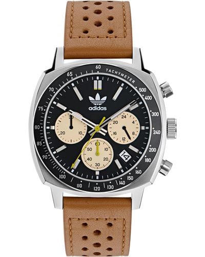 adidas Chronograph Leather Strap Watch - Black