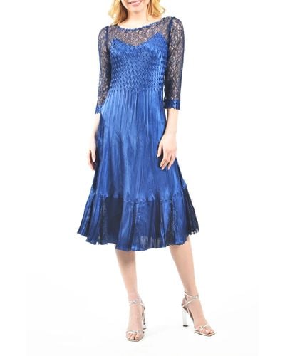 Komarov Illusion Neck Lace & Chiffon Cocktail Dress - Blue