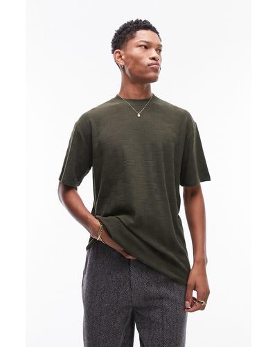 TOPMAN Weave Pattern Oversize T-shirt - Green