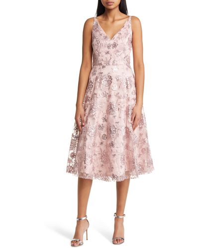 Eliza J Sequin Floral Cocktail Midi Dress - Pink