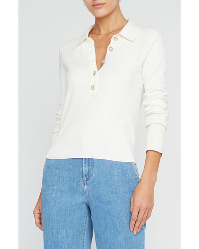 L'Agence Sterling Crystal Button Cotton Blend Sweater - White