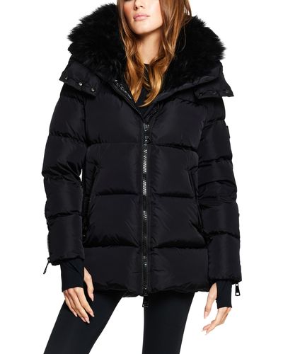 Sam. Scarlett Faux Fur Trim Water-resistant Hooded Down Puffer Jacket - Black
