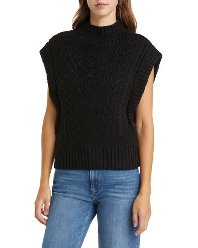 Wit & Wisdom Cable Stitch Mock Neck Sweater Vest - Black