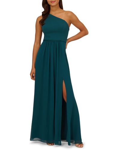 Adrianna Papell One-shoulder Crepe Chiffon Gown - Green