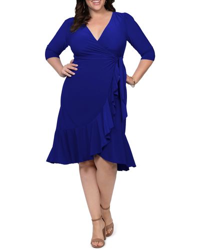Kiyonna Whimsy Wrap Dress - Blue