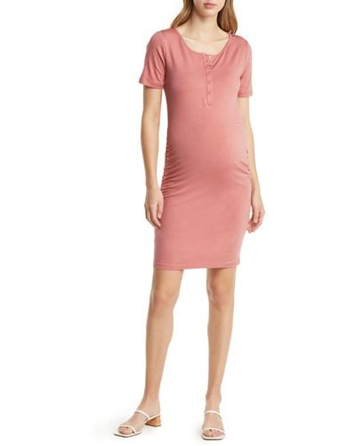ANGEL MATERNITY Snap Front Body-con Maternity Dress - Pink
