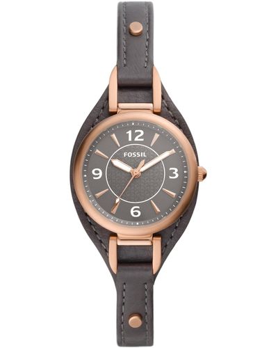 Fossil Carlie Leather Strap Watch - Metallic