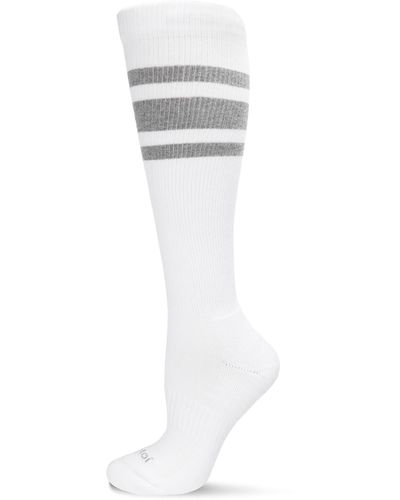 Memoi Stripe Performance Knee High Compression Socks - White
