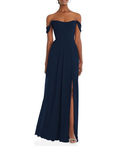 After Six Off The Shoulder Evening Gown - Blue