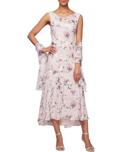 Alex Evenings Floral Burnout High/low Chiffon Dress With Wrap - Pink