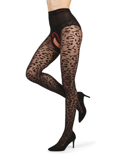 Memoi Born To Be Wild Crotchless Tights - Black