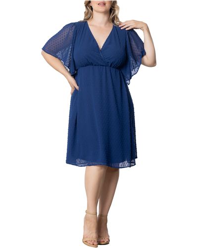 Kiyonna Florence Flutter Sleeve Dress - Blue